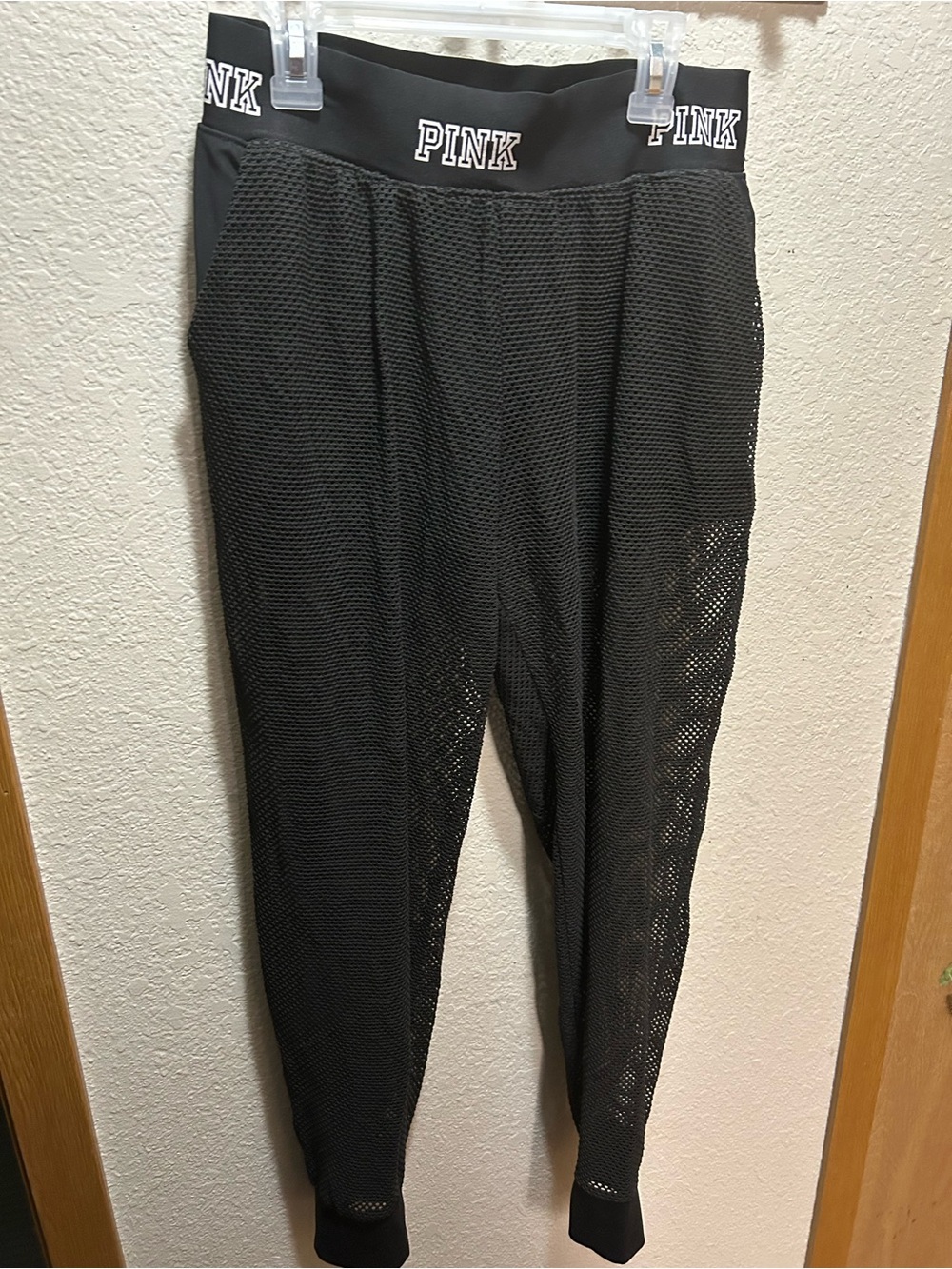 PINK Victoria's Secret Black Mesh Leggings with Logo Waistband